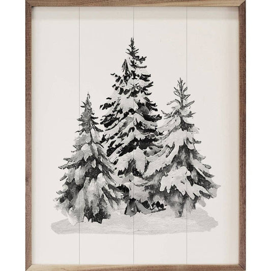 Grayscale Snowy Pines Artwork - 8"x10"