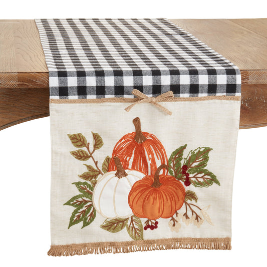 Plaid Embroidered Pumpkins Runner - 16"x70"