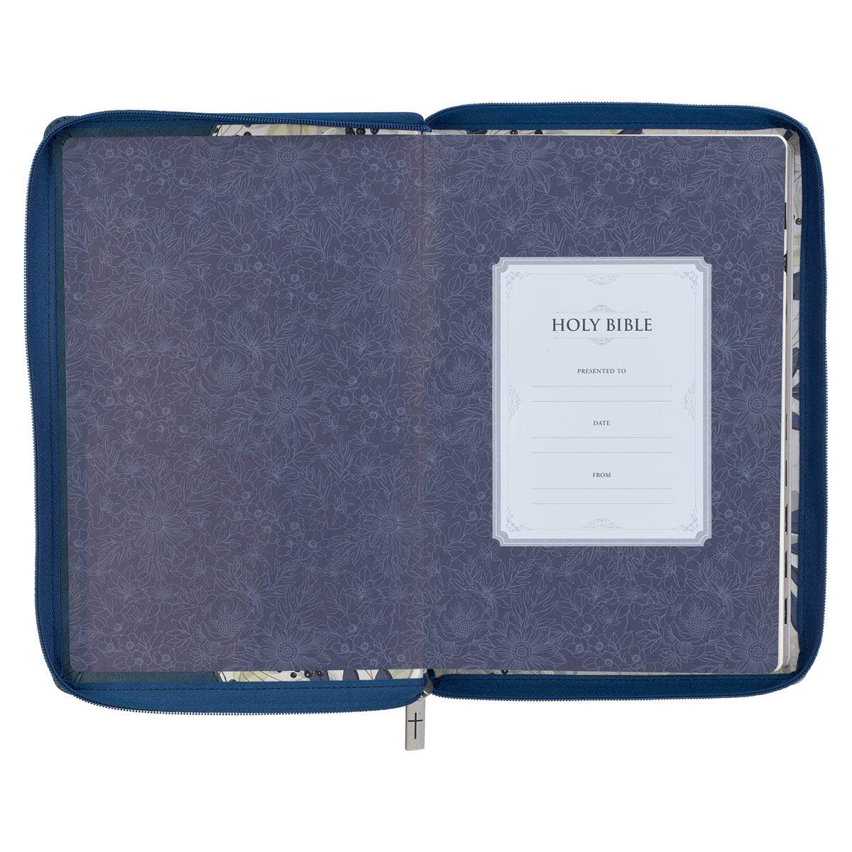 Blue Pearlized Floral Faux Leather King James Bible