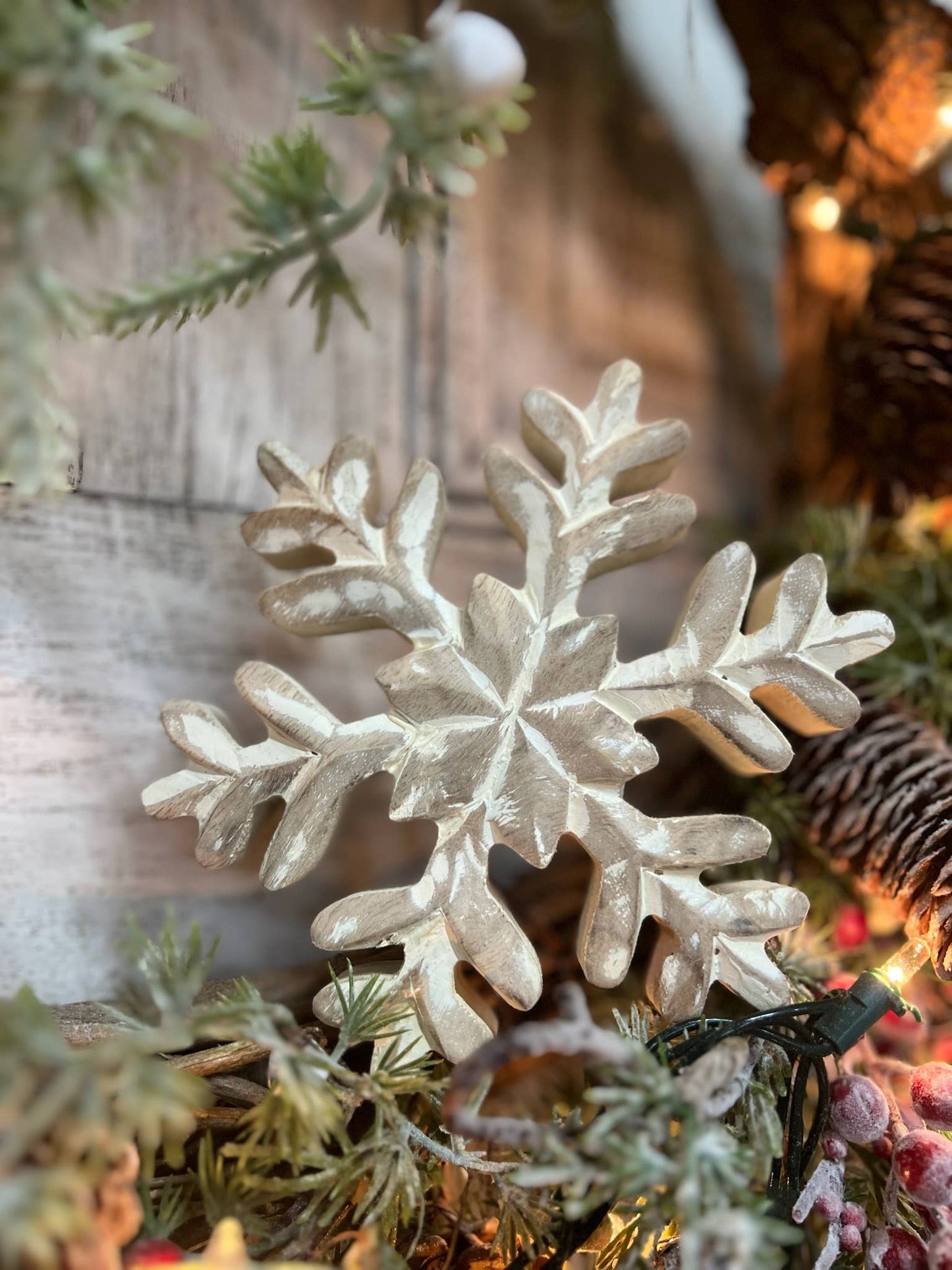 Whitewashed Wooden Snowflake - 5" x 5"