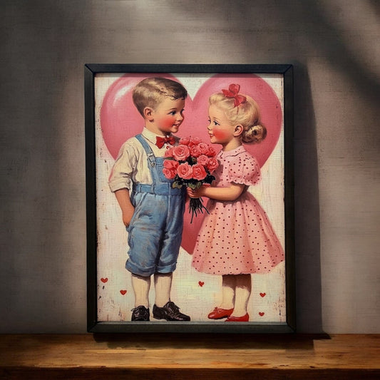 Vintage Valentine Wood Framed Sign - 9"x12"