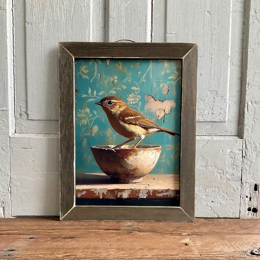 Sparrow on Bowl Artwork - 12"x16"