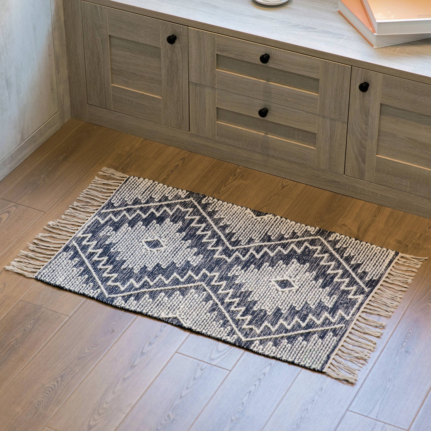 Blue Geometric Cotton/Wool Flatweave Kilim Area Rug, 2' x 3'