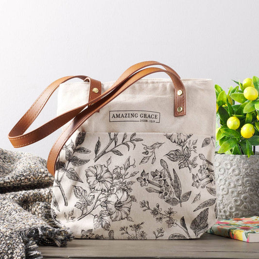 Tote Canvas Cream/Brown Amazing Grace - 11.5"
