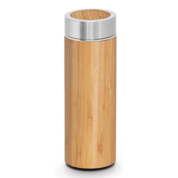 Stainless Steel Bamboo-Look Water Flask Style Bottle- 16oz