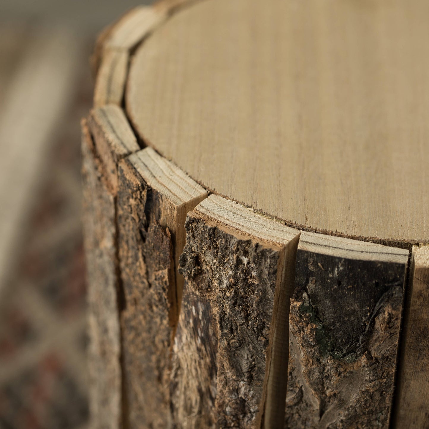 Accent Decorative Natural Wooden Stump Stool With Wheels