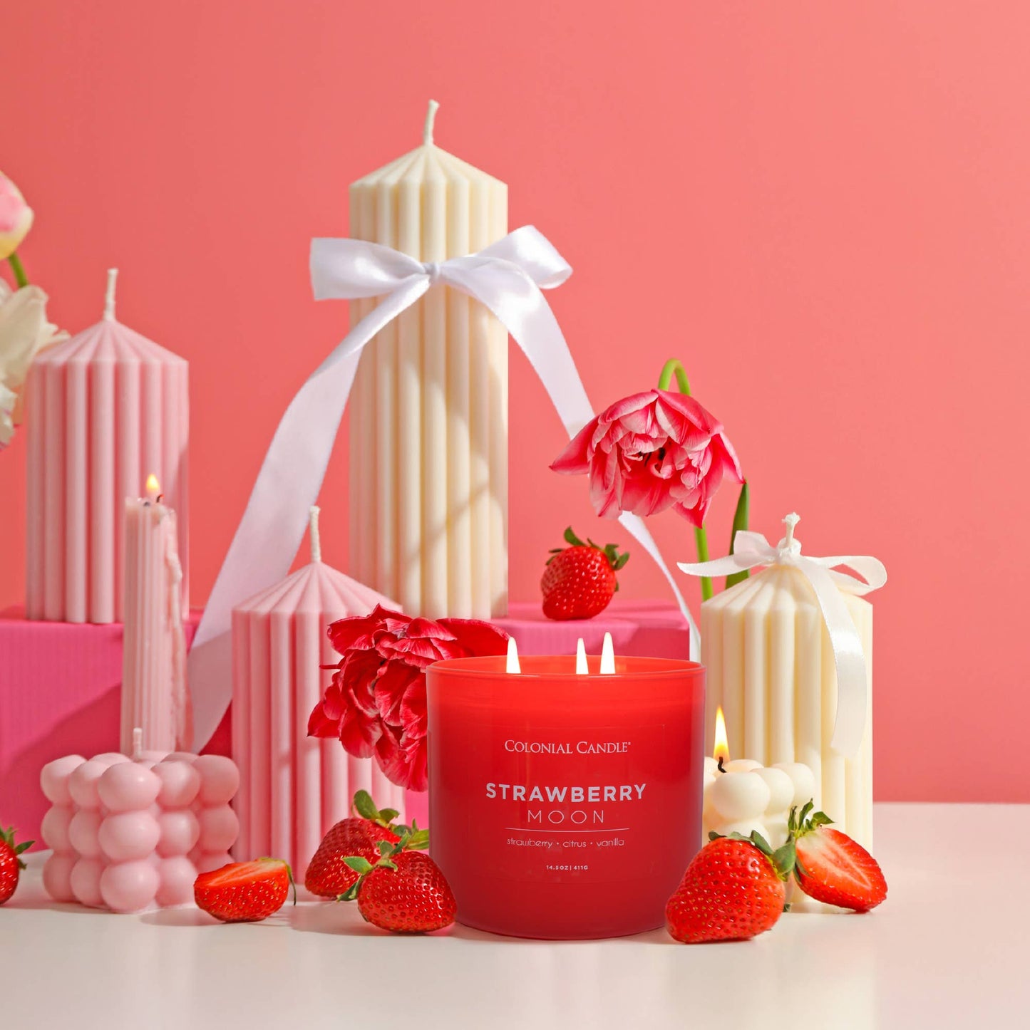 Strawberry Moon Scented Candle, Soy Blend Wax, 14.5oz