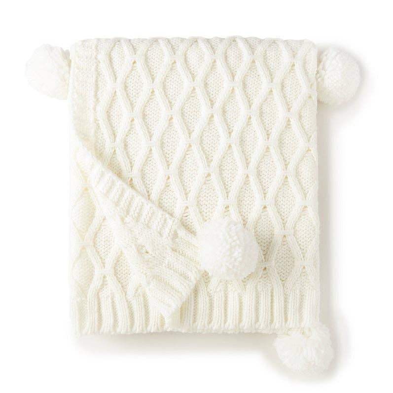 Ivory Pom Pom Sweater Knit Throw - 50" x 60"