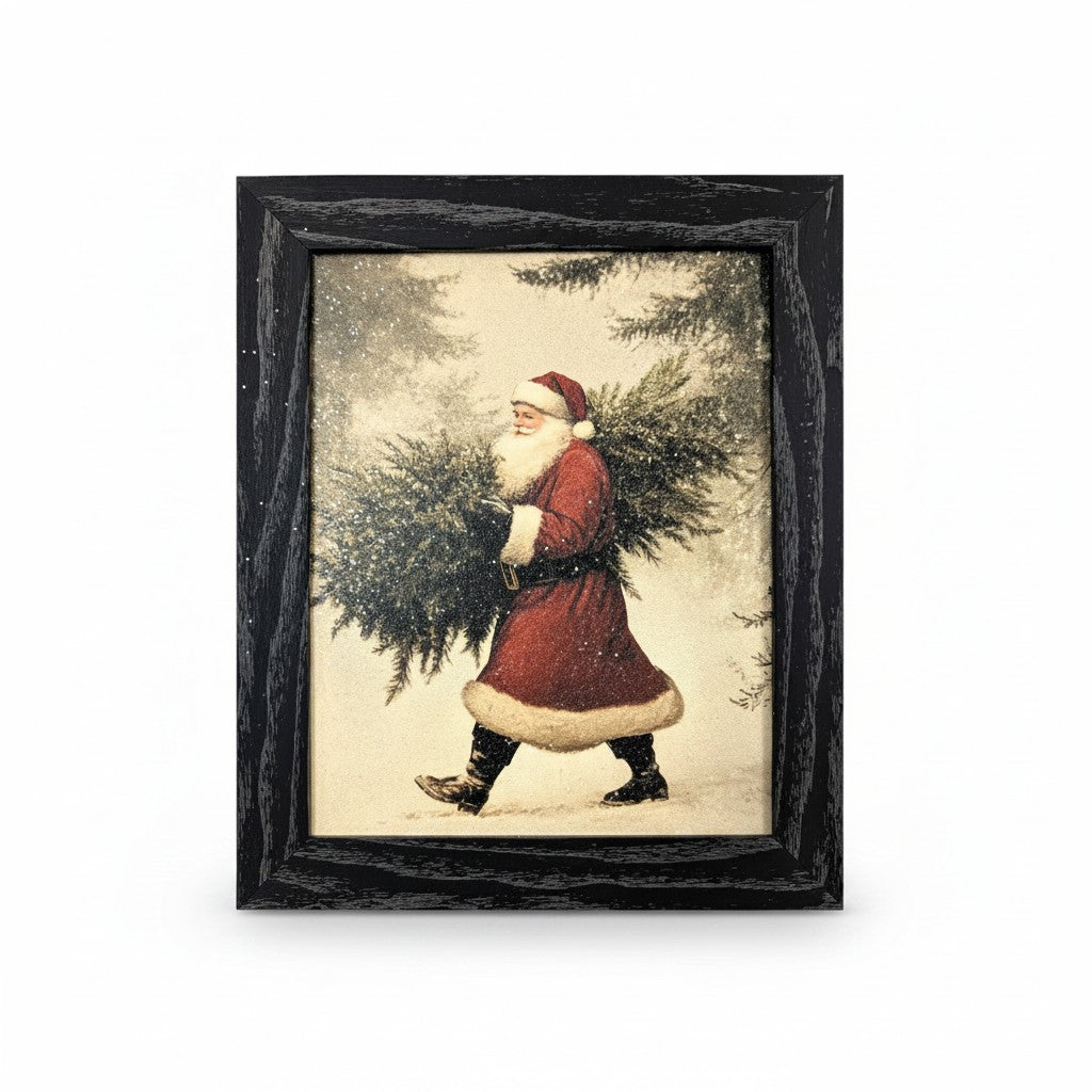 Santa Carrying Tree Vintage Christmas Wall Art - 10"x12"