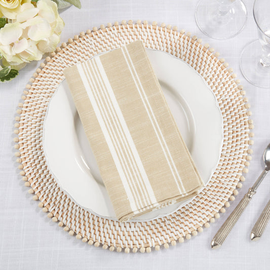 Khaki Striped Linen Napkin - Set of 4