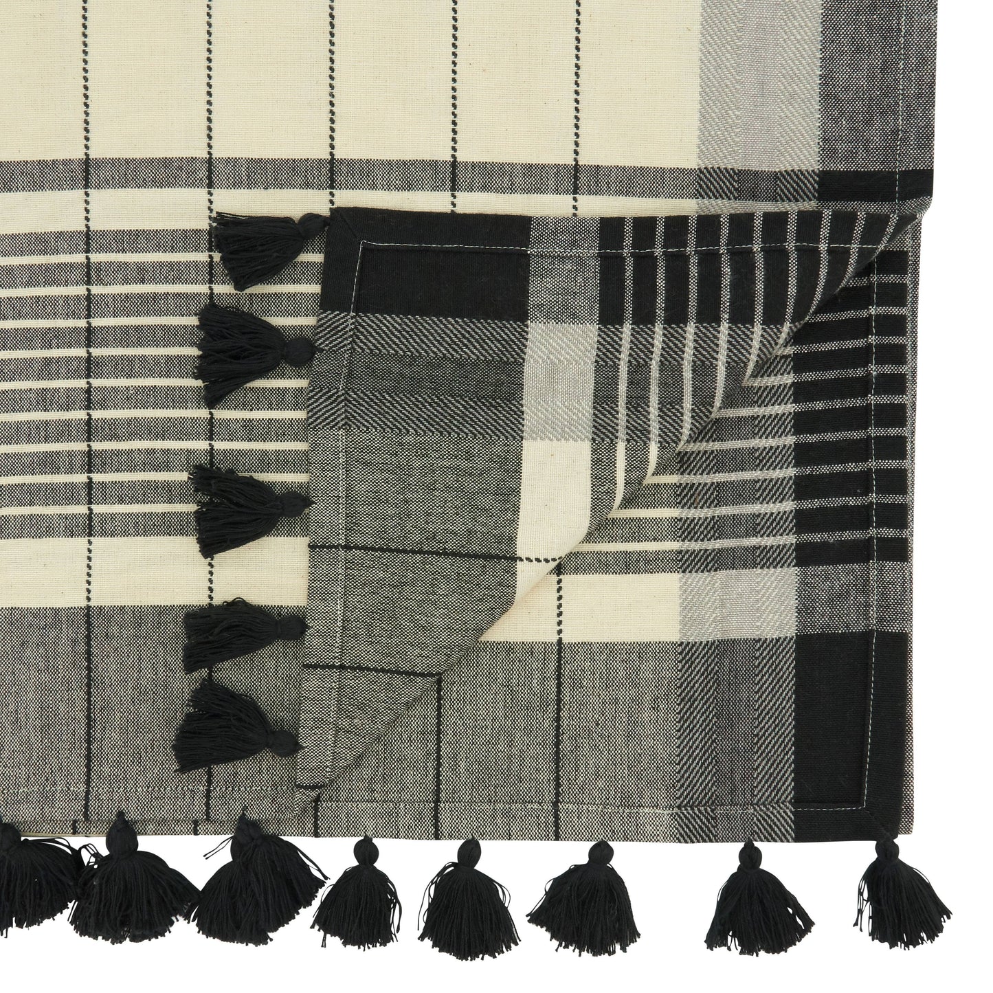 Black & White Striped Tassel Runner - 16"x72"