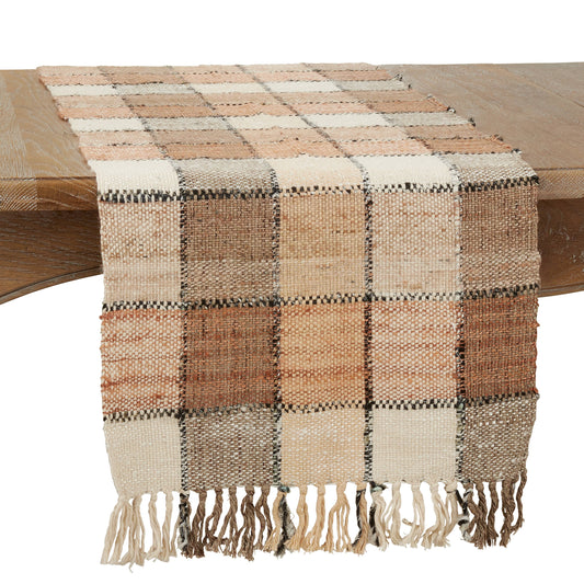 Natural Autumn Checkered Table Runner - 16"x72"