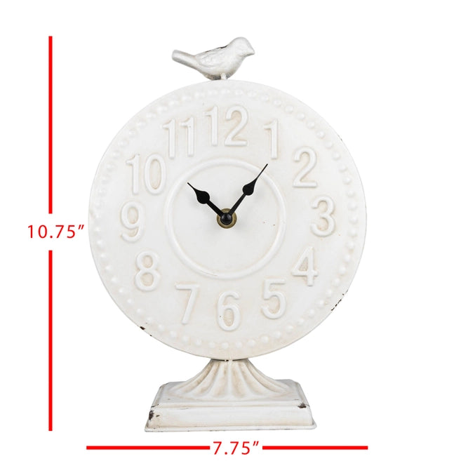 Bird Tabletop Clock White Metal