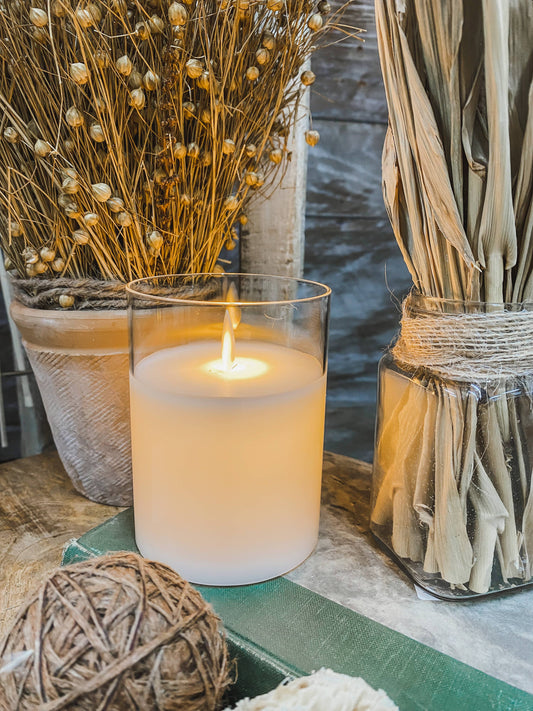 Clear Glass Moving Flame LED Candle with Timer - 3"x4"