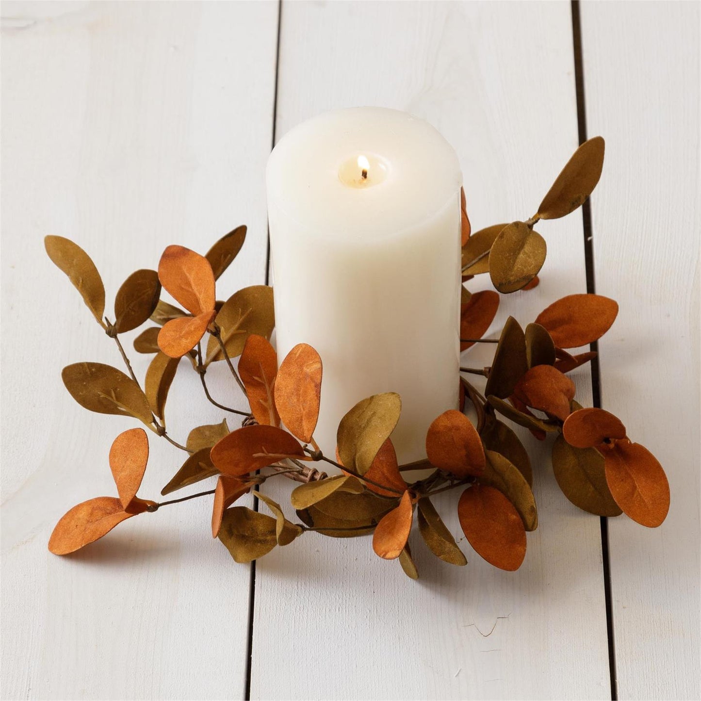 Rust and Tan Fall Leaves Candle Ring - 3.5"