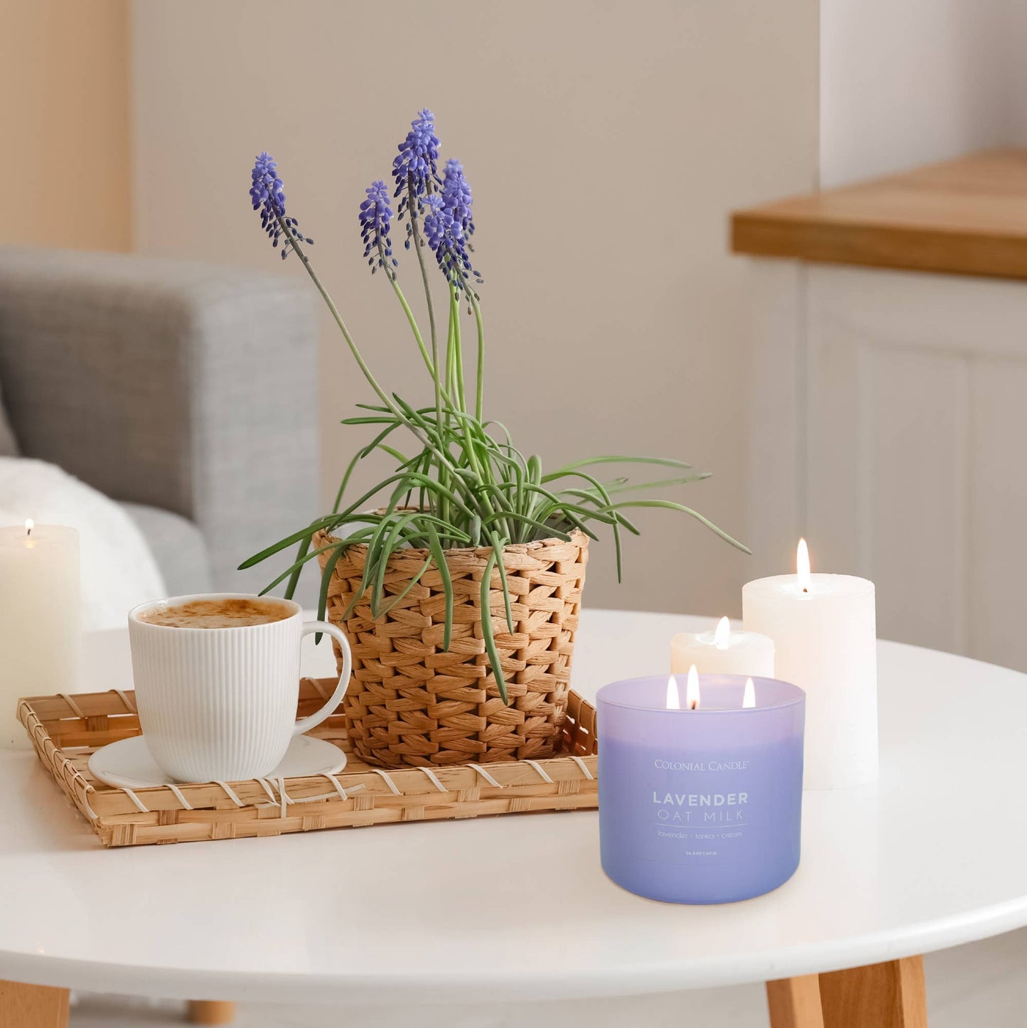 Lavender Oat Milk Scented Jar Candle, Soy Blend Wax, 14.5oz