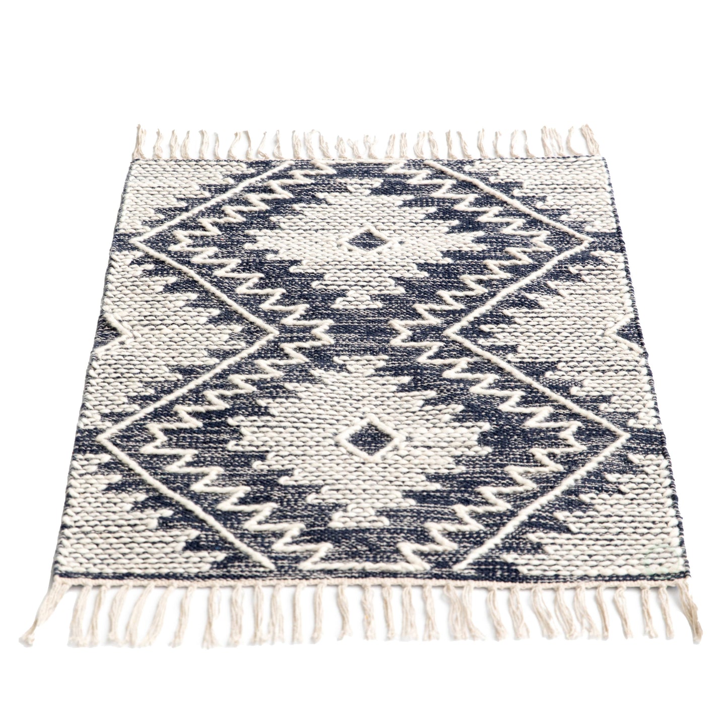 Blue Geometric Cotton/Wool Flatweave Kilim Area Rug, 2' x 3'