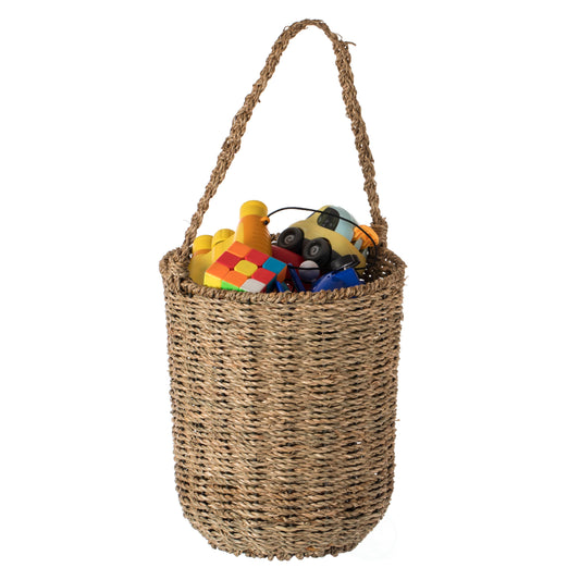 Woven Seagrass Storage Basket with Built-in Woven Handles