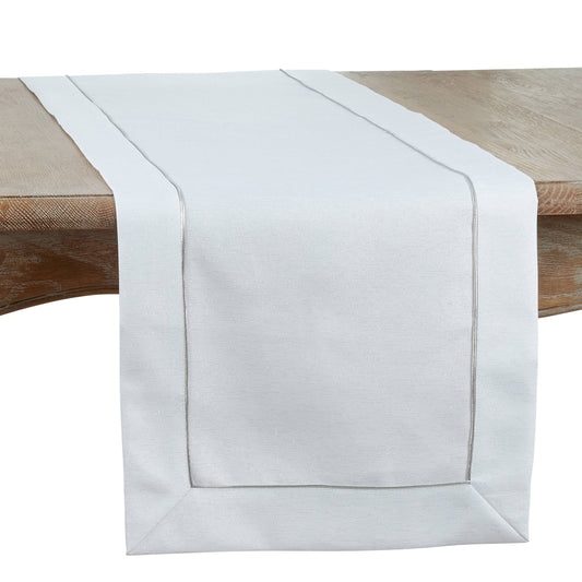White Shimmering Table Runner with Piping