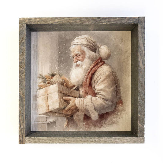 Vintage Santa Carrying Gift - 11"x11"