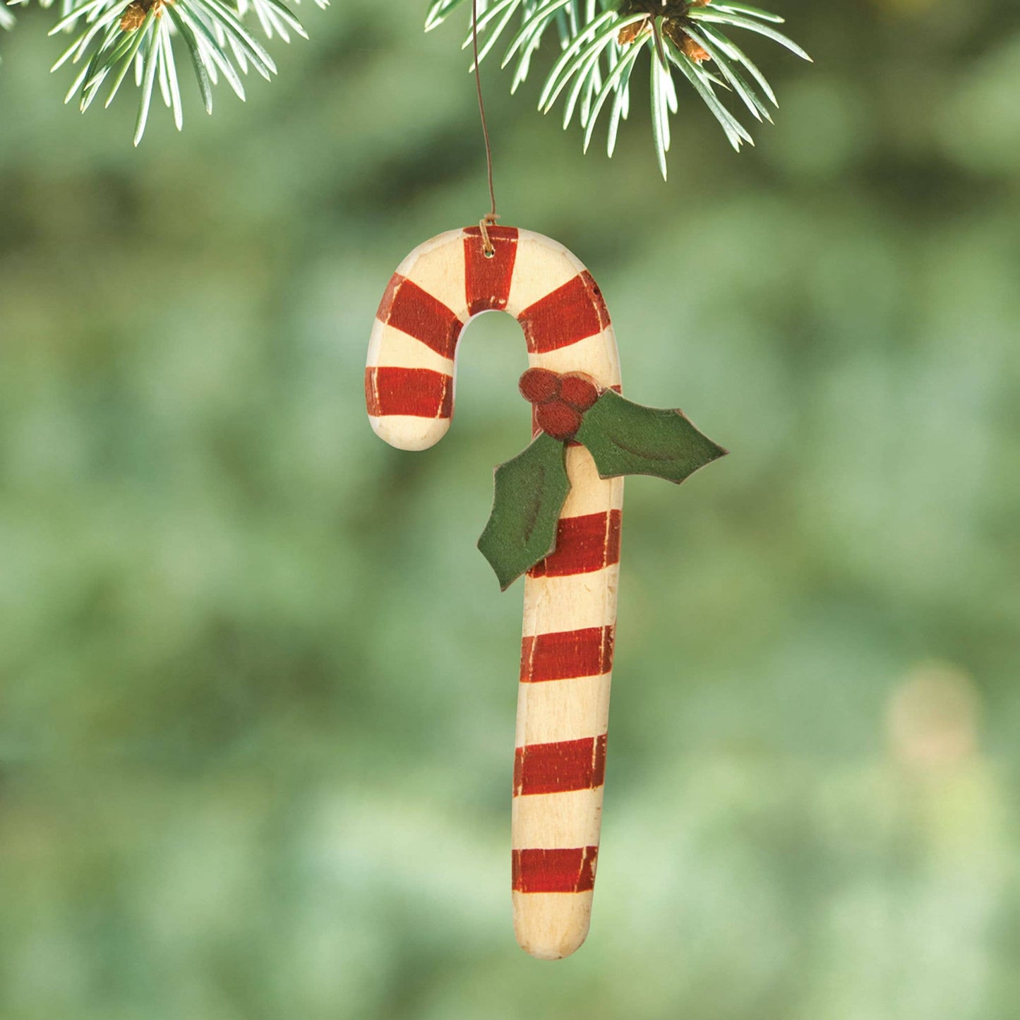 Candy Cane with Holly Ornament