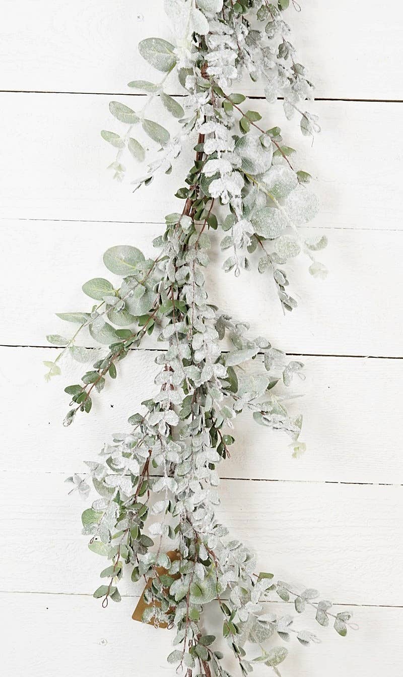 Snowy Flocked Mixed Eucalyptus Leaves Garland - 5'