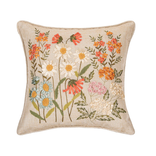 Daisy Garden Floral Ribbon Art Throw Pillow - 16"x16"
