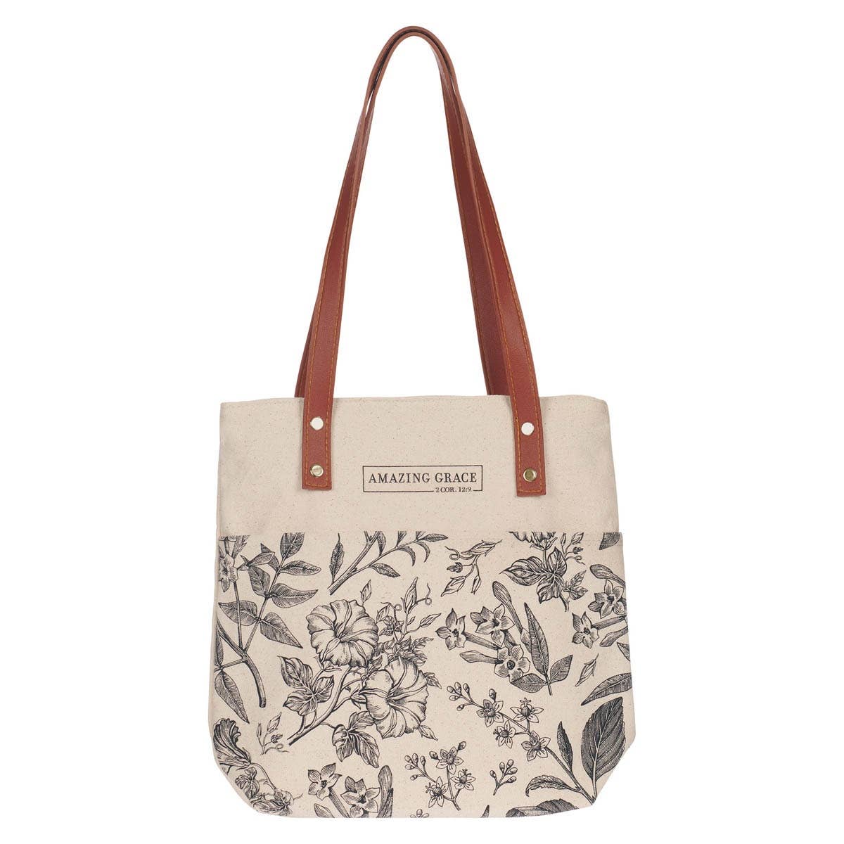 Tote Canvas Cream/Brown Amazing Grace - 11.5"