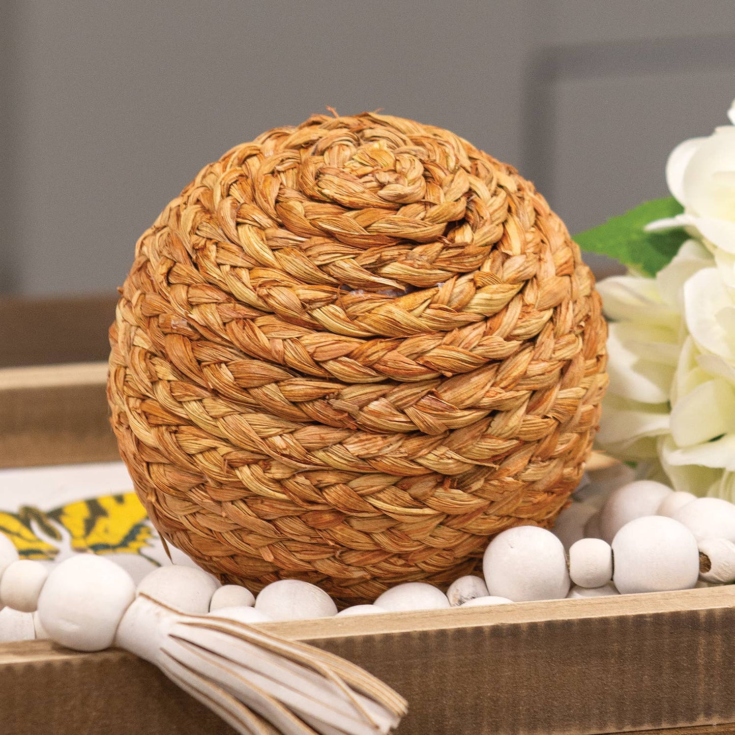 Warm Brown Woven Seagrass Decorative Ball - 4"