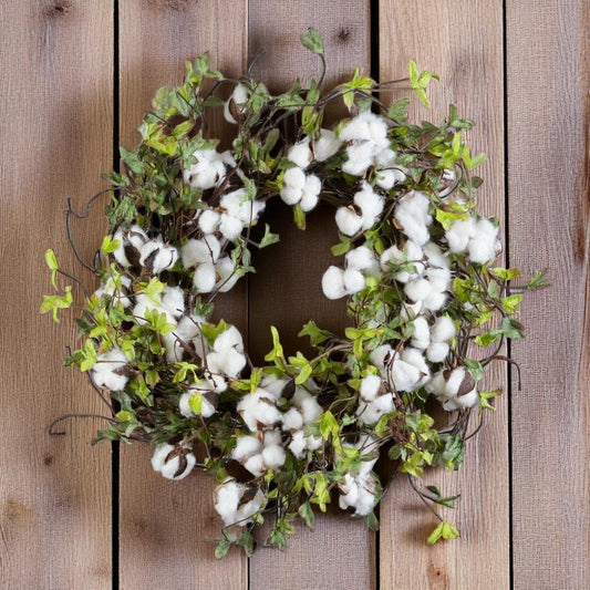 Cotton and Greens Wreath - 20"