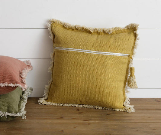 Mustard Stonewashed Tassel Pillow - 16"