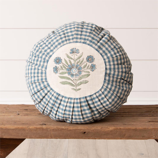 Round Blue Pleated Pillow - 16"