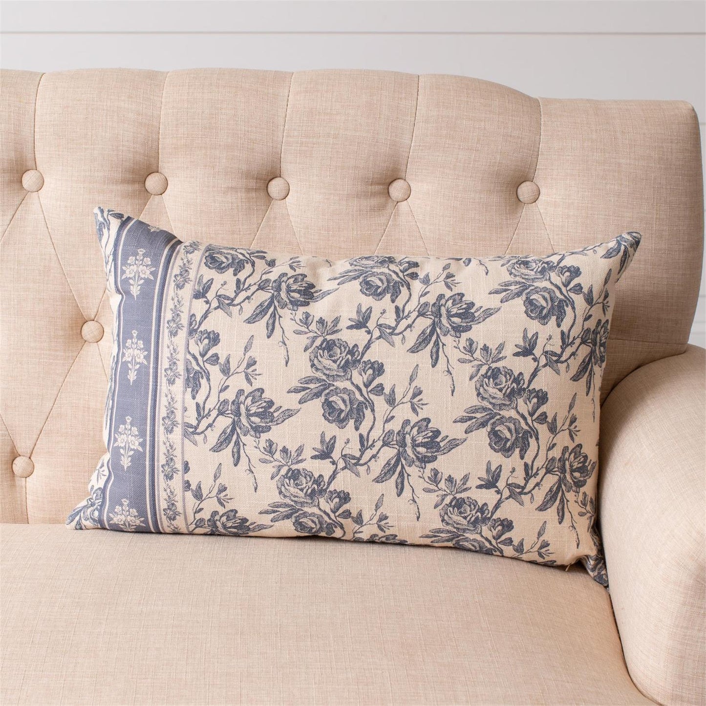 French Blue Floral Lumber Pillow - 14"x22"