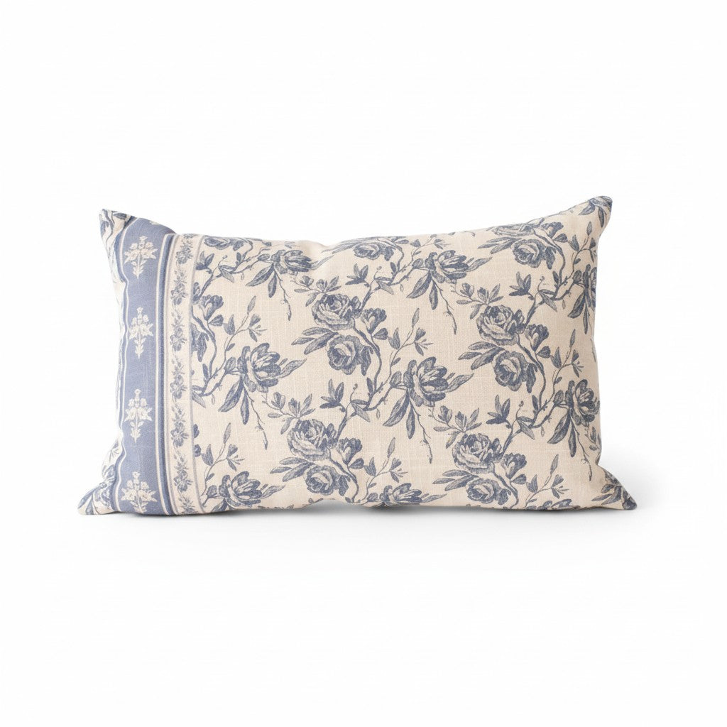 French Blue Floral Lumber Pillow - 14"x22"
