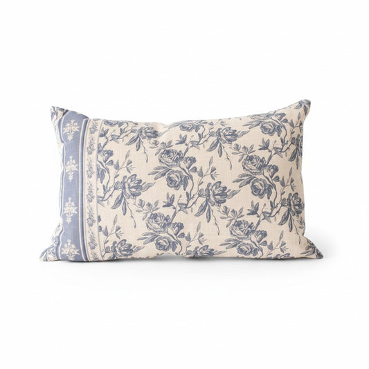 French Blue Floral Lumber Pillow - 14"x22"