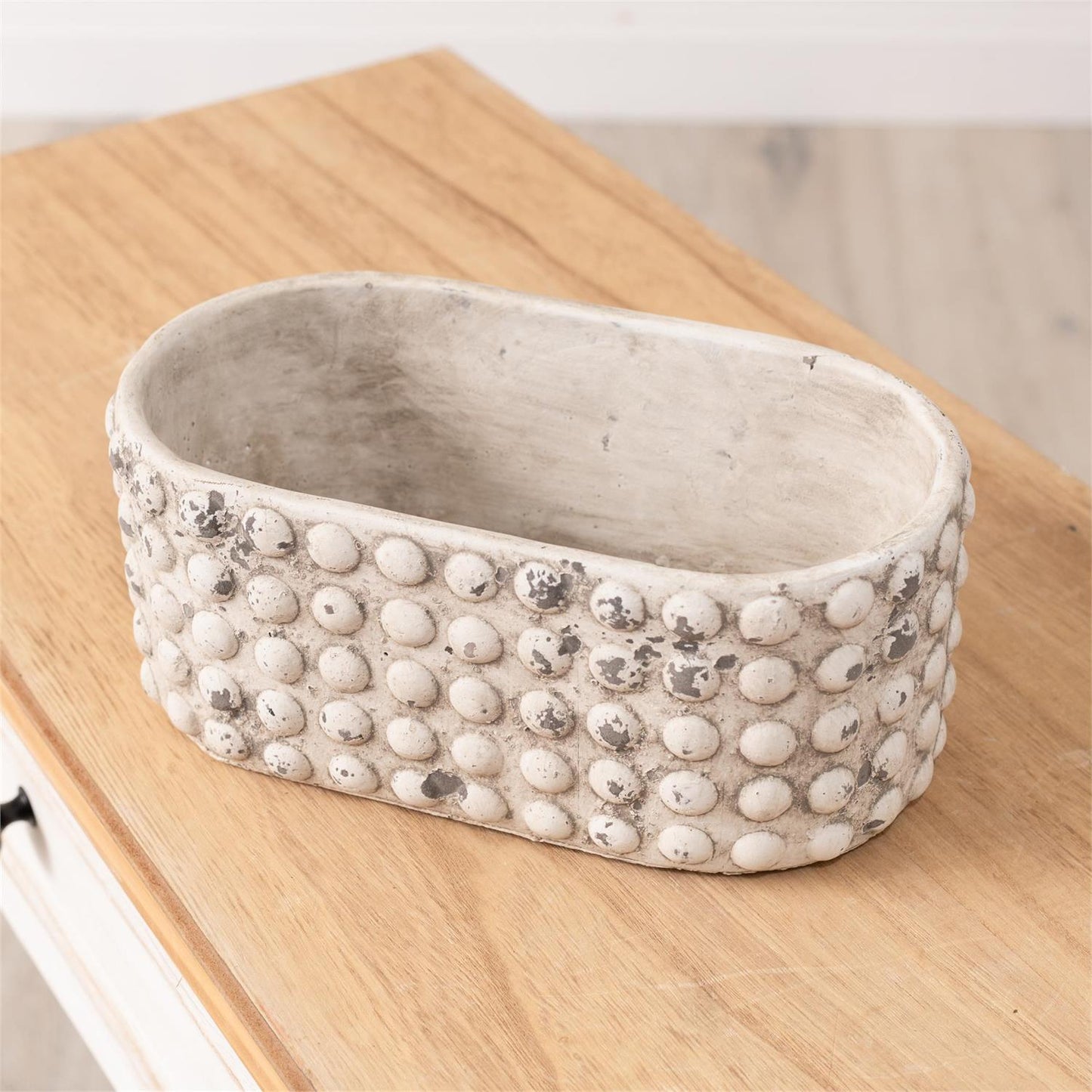 Oblong Distressed Dotted Planter - 10"