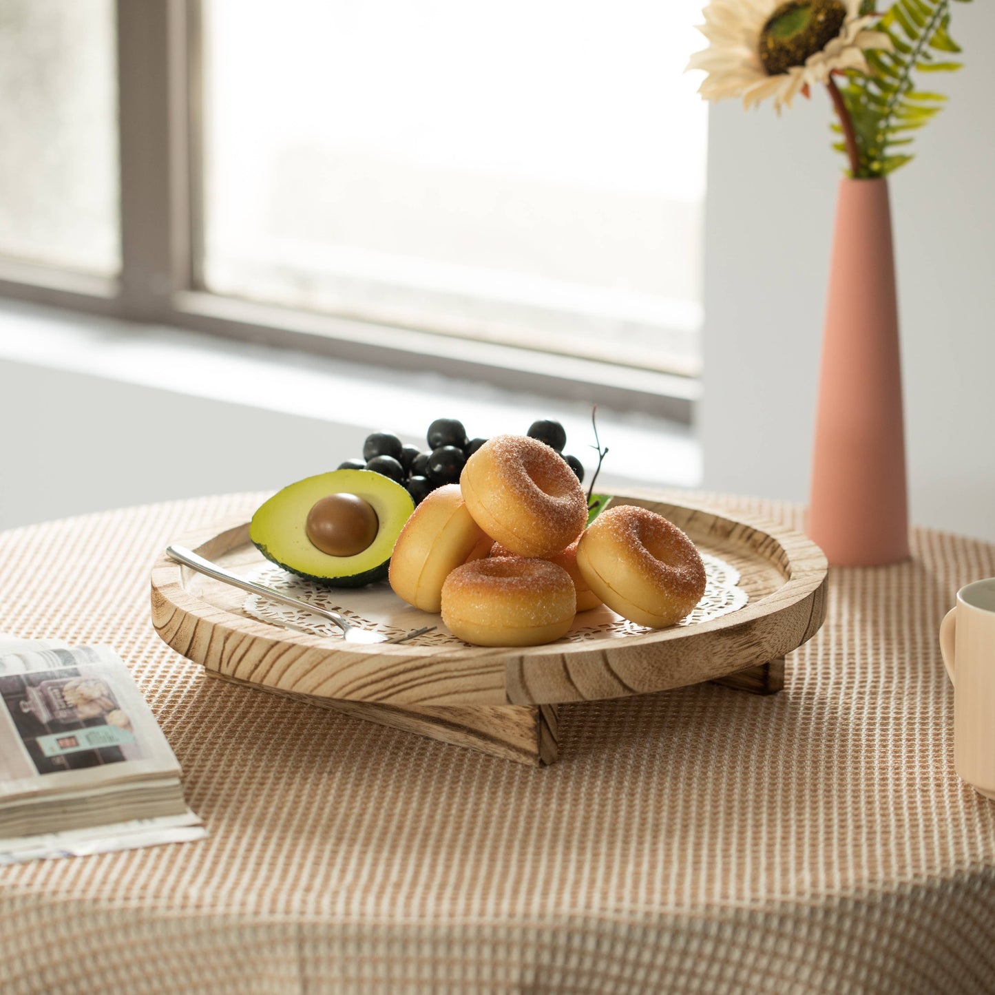 Natural Wooden Round Dish Ornament Slice Tray Table Charger