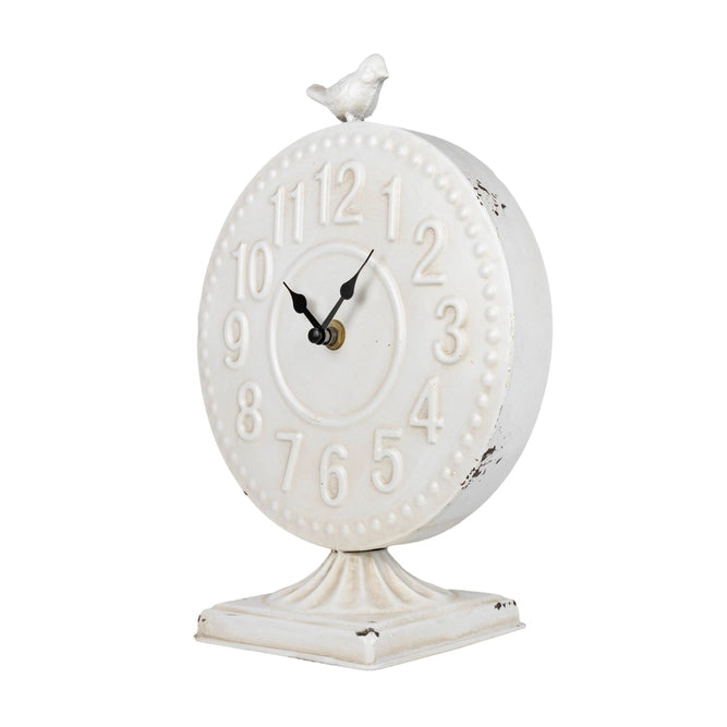 Bird Tabletop Clock White Metal