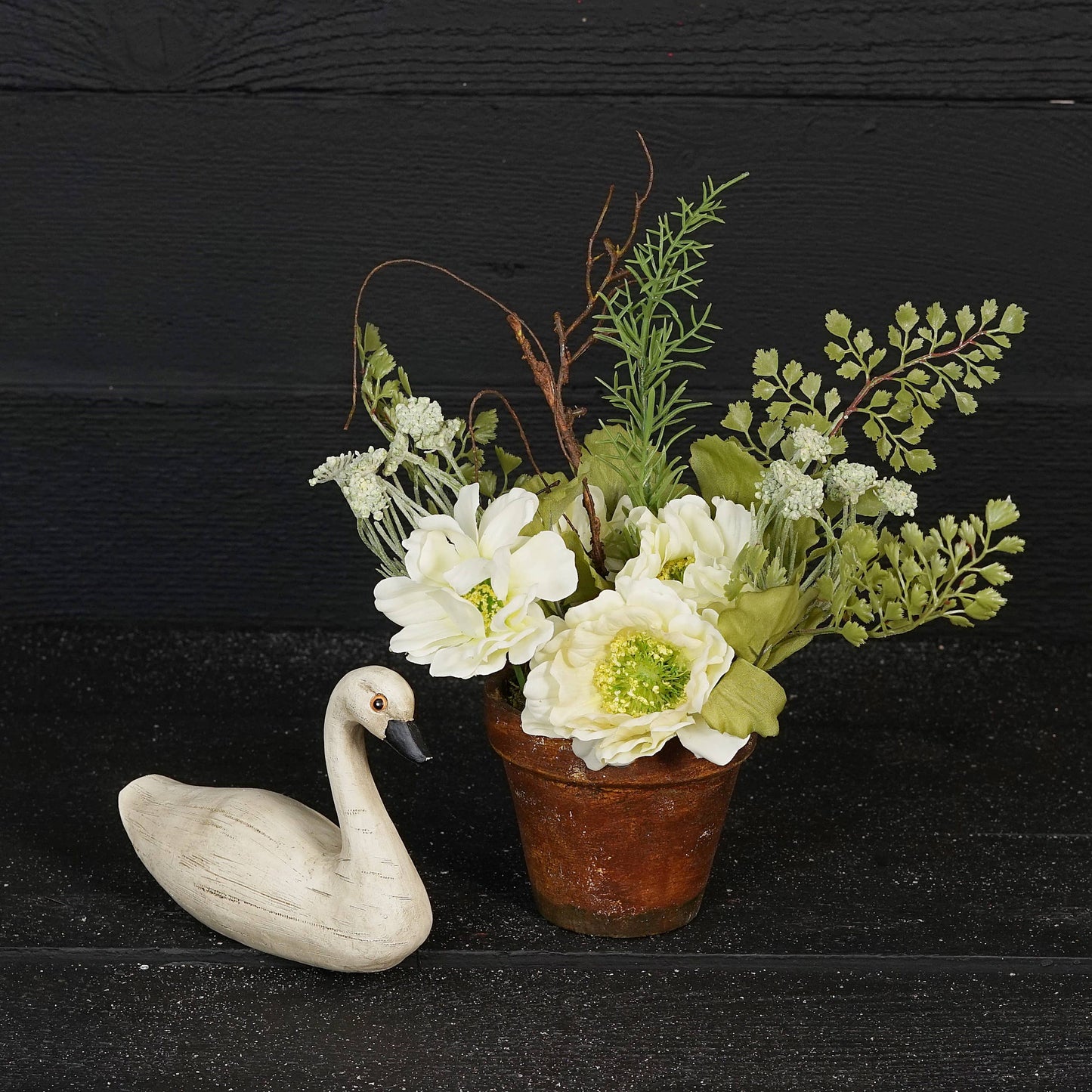 Cream Cosmos, Poppies with Greenery Pot - 11"