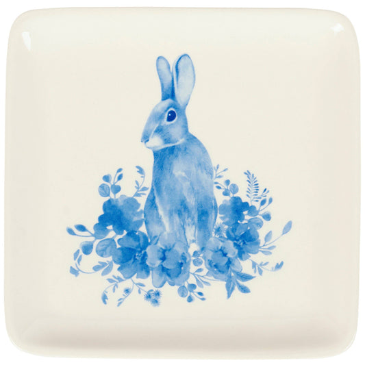 Small Blue Floral Rabbit Plate - 6"x6"