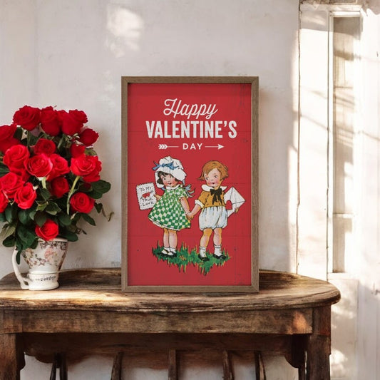 Happy Valentine's Day Vintage Sign - 5"x8"