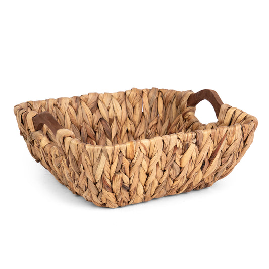 Square Hyacinth Tub with Wood Inset Handles - 12"