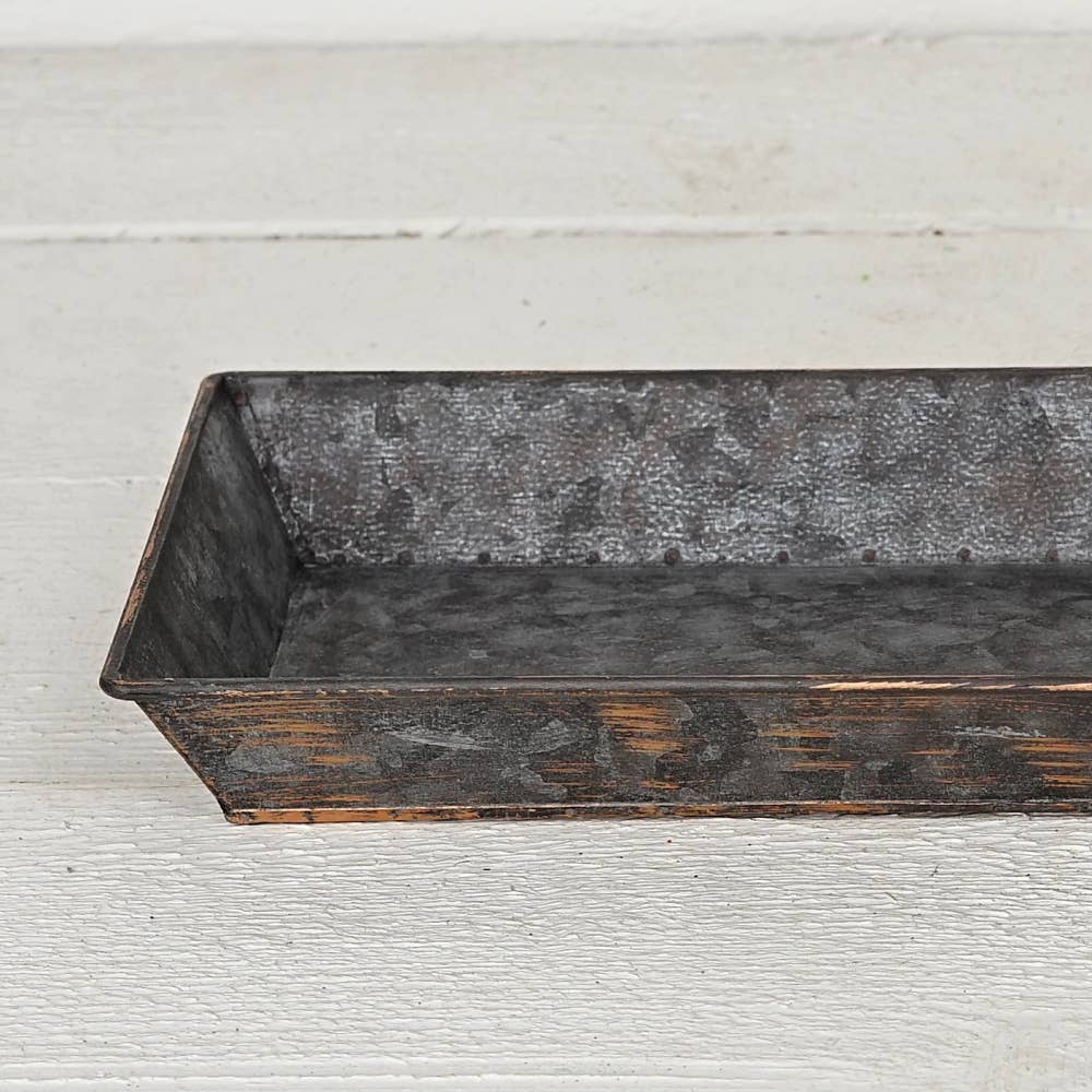 Antiqued Pewter Metal Rectangle Tray- 16"