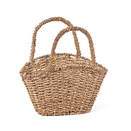 Oval Seagrass Basket with Tall Handles - 10.5"
