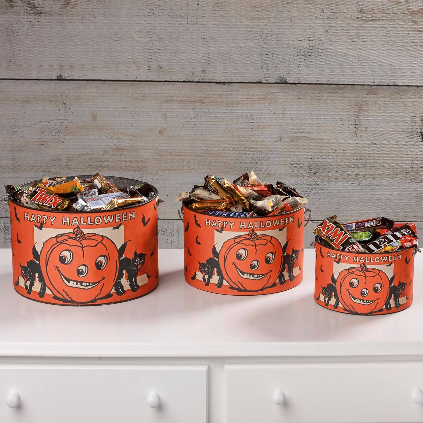 Vintage Happy Halloween Buckets - 3 Sizes