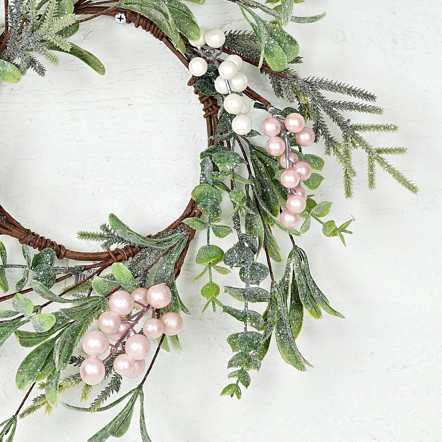 Sparkly Pink and White Berries Wreath - 16"