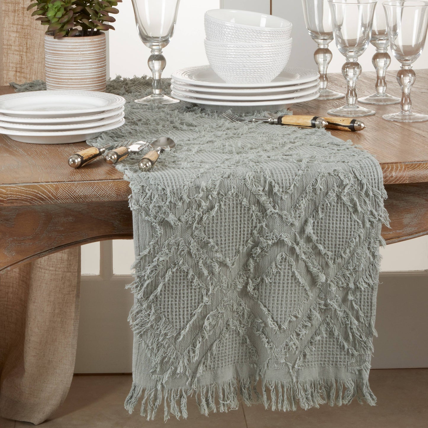 Fringe Waffle Weave Runner - 16"x90"