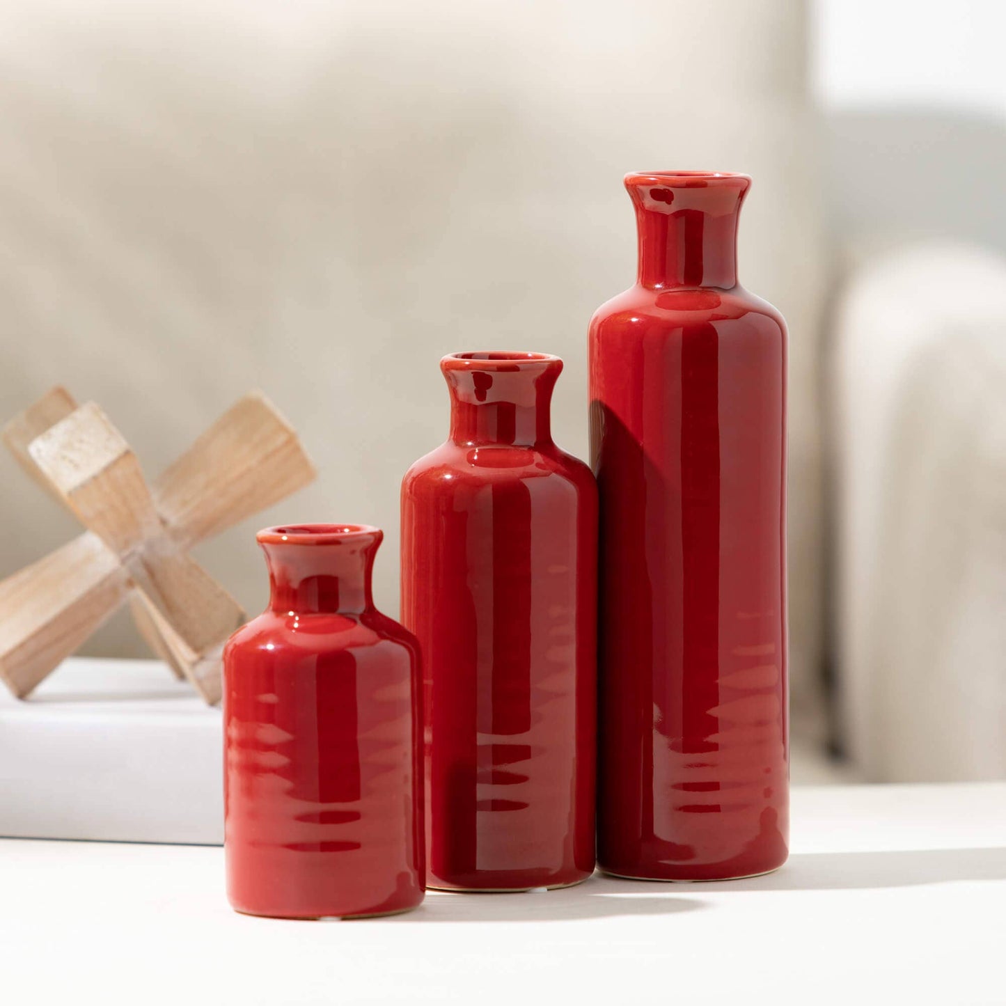 Ceramic Red Bottle Vases