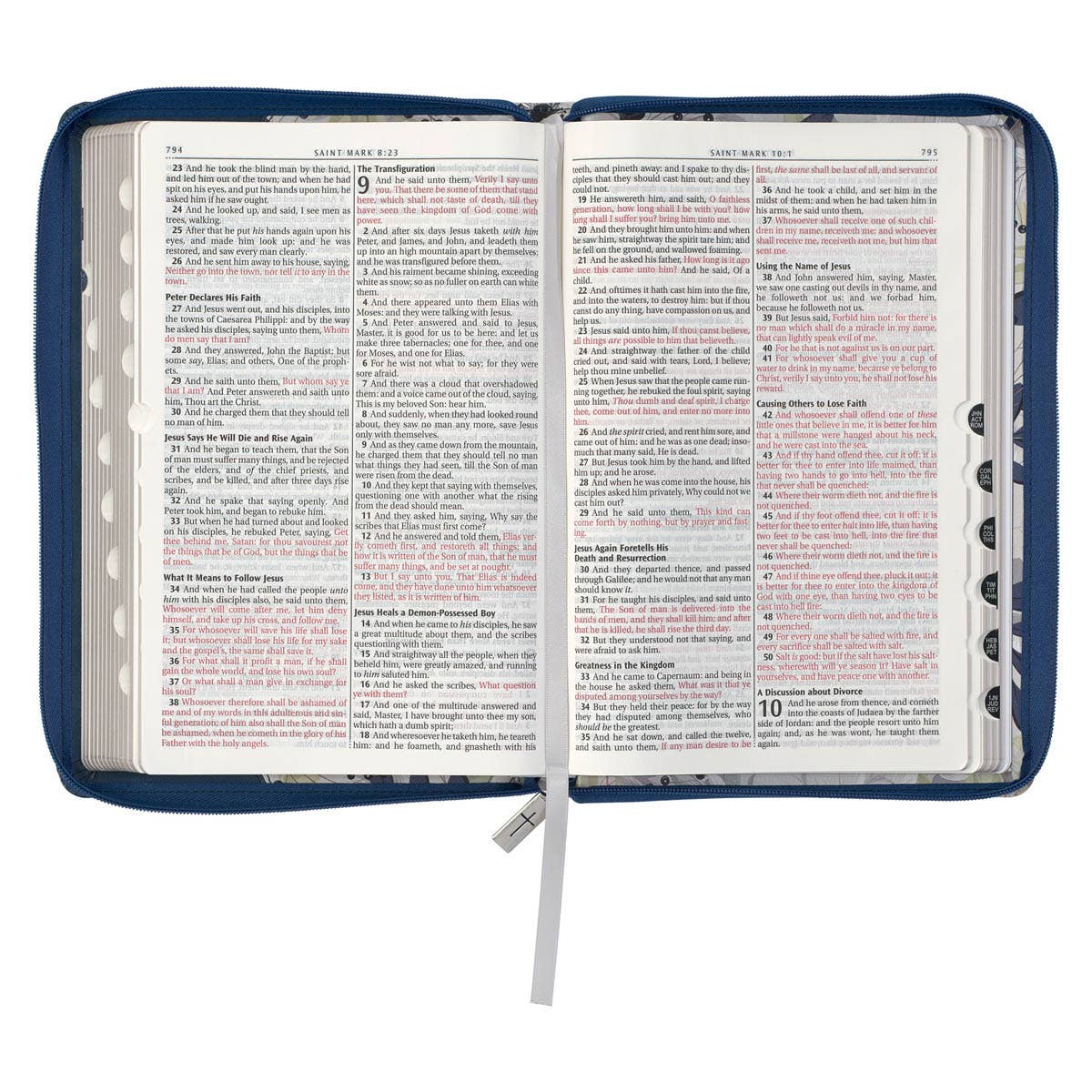 Blue Pearlized Floral Faux Leather King James Bible