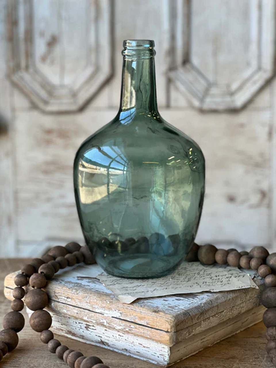 Blush Blue Glass Bottle Vase - 10"